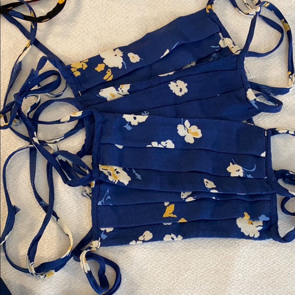 Four Reformation Face Masks, Blue Floral Print